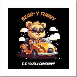 Funny bear ride a car Posters and Art